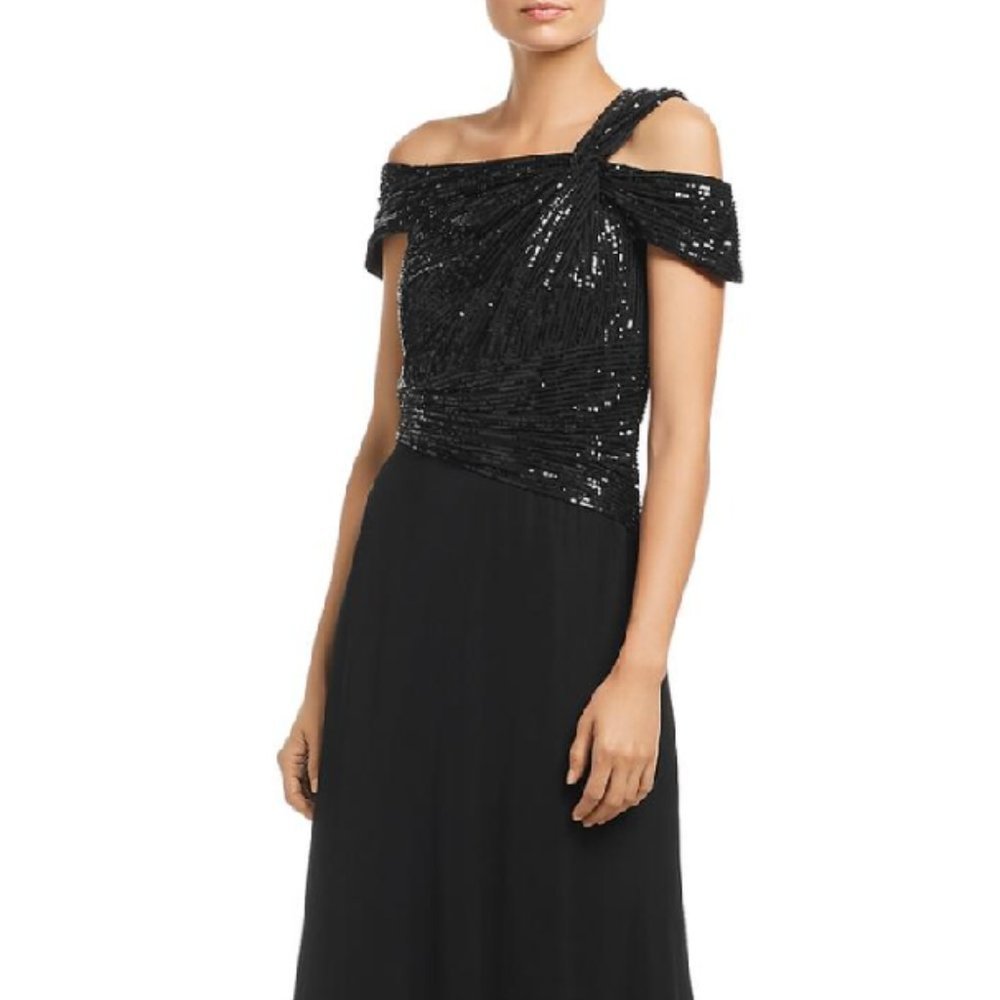 Tadashi Shoji Womens Cold Shoulder Sequined Formal Evening Dress Gown